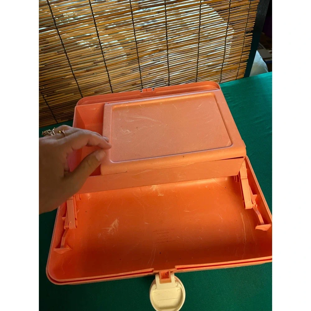 Vintage Caboodles Makeup Case Peach Marble Organizer Mirror Model 5624 90s Style